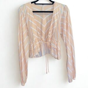 Free People Samifran Peach Striped Ruffle Blouse Size S Boho Top
